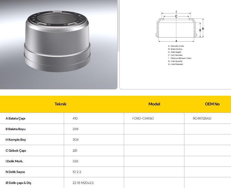 FREN KAMPANASI 4136-3936-3536 CARGO 300 MM BOY